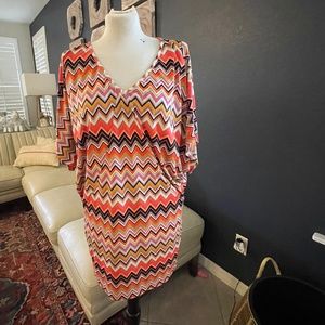 Trina Turk Dress Body Con or Blouse Size Medium Graphic Print Orange/Pink